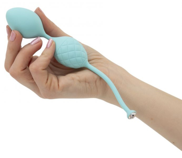 Роскошные вагинальные шарики PILLOW TALK - Frisky Teal с кристаллом, диаметр 3,2см, вес 49-75гр