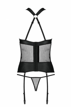 Сетчатый комплект корсет с халтером, съемные подвязки, трусики Amanda Corset black XXL/XXXL-Passion || 