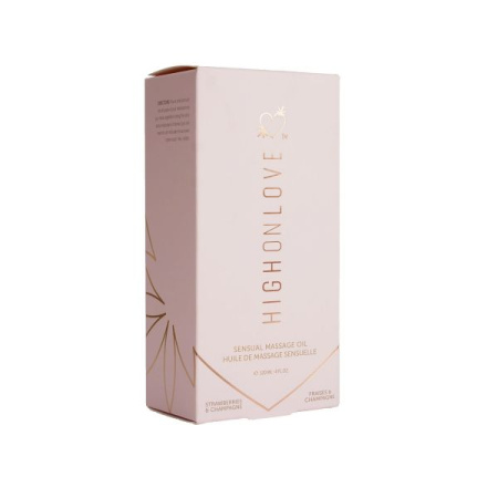 Массажное масло HighOnLove Massage Oil - Strawberry & Champagne (120 мл) с маслом семян конопли || 