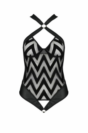 Сетчатый боди с халтером и ритмичным рисунком Hima Body black L/XL - Passion || 