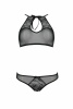 Комплект Passion URSULA SET black XXL/XXXL: бра, трусики с ажурным декором и открытым шагом || 