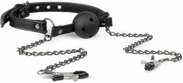 Кляп с зажимами на соски Open Ball Gag With Nipple Clamps