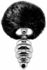Металлическая анальная пробка Кроличий хвостик Alive Fluffly Twist Plug M Black