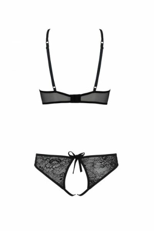 Комплект Passion URSULA SET black XXL/XXXL: бра, трусики с ажурным декором и открытым шагом || 