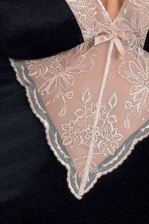 (SALE) Сорочка приталенная с чашечками LOTUS CHEMISE black L/XL - Passion Exclusive, трусики || 