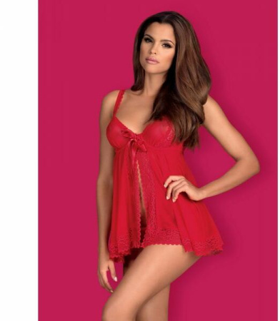 Бебидолл Obsessive Rougebelle babydoll & thong red S/M || 