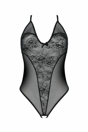 Боди Passion Ursula Body black S/M, с ажурным декором и открытым шагом || 