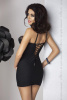 (SALE) Сорочка приталенная с чашечками ZOJA CHEMISE black S/M - Passion Exclusive, трусики || 