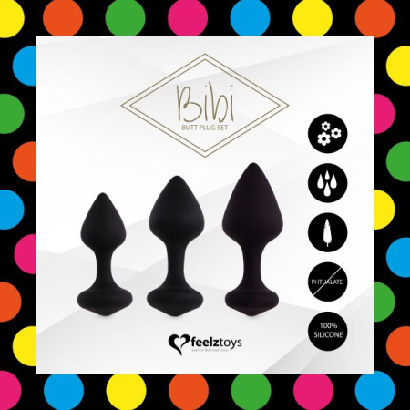 Набор силиконовых анальных пробок FeelzToys - Bibi Butt Plug Set 3 pcs Black || 