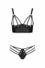 Комплект из эко-кожи Passion Malwia Bikini black L/XL: с люверсами и ремешками, бра и трусики || 