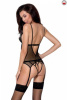 Корсет с открытой грудью DIABOLINA CORSET black S/M - Passion, пажи, трусики, полупрозрачный || 