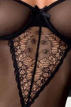 Корсет с пажами VELIA CORSET black XXL/XXXL - Passion Exclusive, трусики, полупрозрачный || 