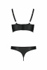 Комплект из эко-кожи Passion Malwia Bikini black L/XL: с люверсами и ремешками, бра и трусики || 