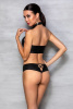 Комплект из эко-кожи: бра и трусики с имитацией шнуровки Nancy Bikini black S/M - Passion || 