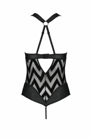 Сетчатый боди с халтером и ритмичным рисунком Hima Body black S/M - Passion || 