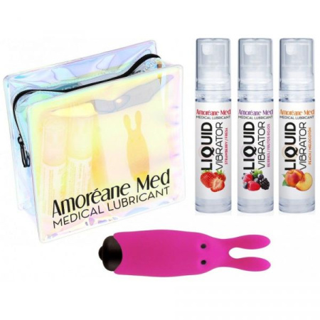 Набор из 3-х вкусов стимулирующего лубриканта Amoreane Med (3х10мл) и вибропули Adrien Lastic Pink || 