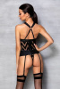 Сетчатый комплект с узором: корсет с халтером, подвязки, трусики Hima Corset black S/M - Passion || 