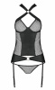Сетчатый комплект корсет с халтером, съемные подвязки и трусики Amanda Corset black L/XL - Passion || 