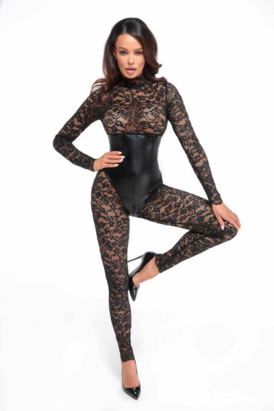 Комбинезон Noir Handmade F299 Enigma lace catsuit with underbust bodice
