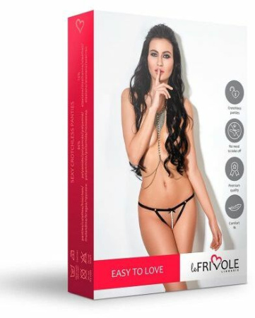 Трусики с жемчугом черные LeFrivole, S/M, 42-44 || 