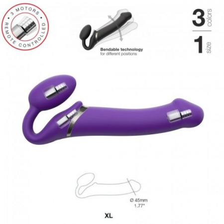 Безремневой страпон с вибрацией Strap-On-Me Vibrating Violet XL, диаметр 4,5см, пульт ДУ, регулируем || 