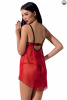 Прозрачный пеньюар с открытой грудью CHERRY CHEMISE red S/M - Passion Exclusive, трусики || 