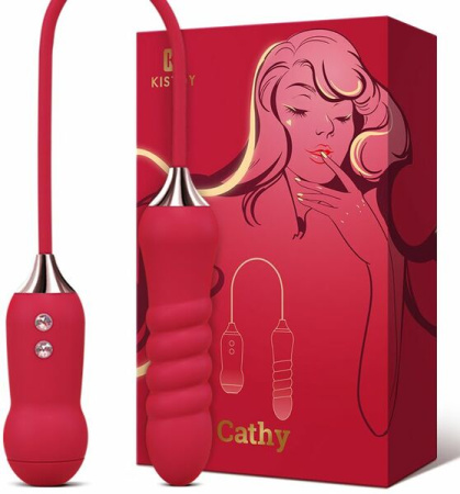 Пульсатор с вакуумным стимулятором Kistoy Cathy Red на гибкой сцепке || 