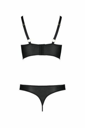 Комплект из эко-кожи Passion Malwia Bikini black XXL/XXXL: с люверсами и ремешками, бра и трусики || 