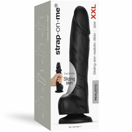 Реалистичный фаллоимитатор Strap-On-Me Sliding Skin Realistic Dildo Black - XXL, эффект подвижной ко || 