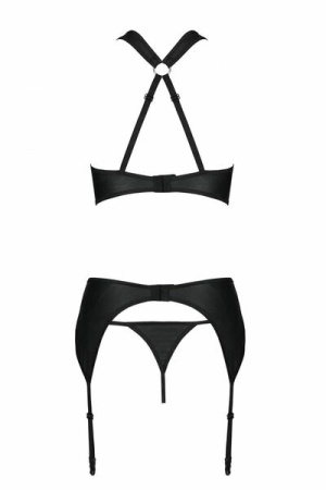 Сетчатый набор: бюстгальтер с халтером, трусики и пояс для чулок Amanda Set black S/M - Passion || 