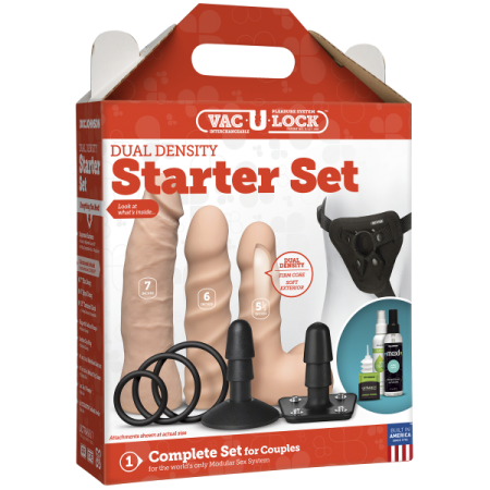 Набор для страпона Doc Johnson Vac-U-Lock Dual Density Starter Set Vanilla, диаметр 2х3,8см, 5,1см || 