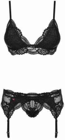 Комплект с поясом для чулок Obsessive 810-SEG-1 3 pcs set black L/XL || 