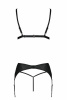 Комплект из эко-кожи Passion Miley Set black L/XL: трусики, бюстгальтер, пояс для чулок || 