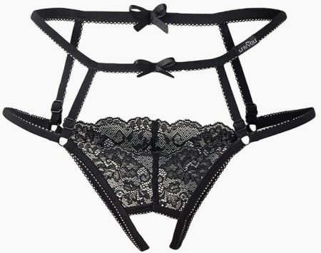 Трусики с разрезом черные два пояса LeFrivole, XS/S, 40-42 || 