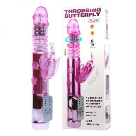 Вибратор с стимулятором клитора Throbbing Butterfly, Light Pink || 