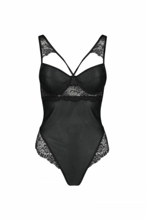 Боди из эко-кожи и кружева Loona Body black XXL/XXXL - Passion || 