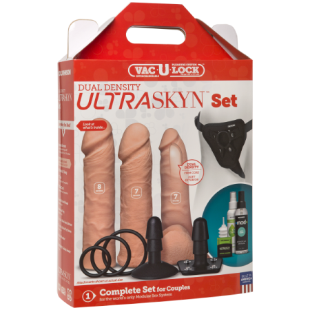 Набор для страпона Doc Johnson Vac-U-Lock Dual Density UltraSKYN Set, диаметр 3х4,5см || 