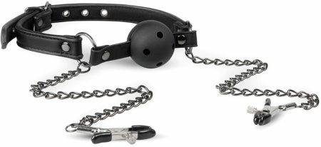 Кляп с зажимами на соски Open Ball Gag With Nipple Clamps