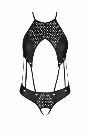 Боди из эко-кожи Passion Tamaris Body black L/XL: с ремешками и перфорацией || 