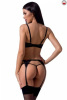 Комплект белья PERDITA SET black L/XL - Passion Exclusive: стрэпы: лиф, стринги и пояс для чулок || 