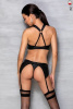Сетчатый набор: бюстгальтер с халтером, трусики и пояс для чулок Amanda Set black S/M - Passion || 