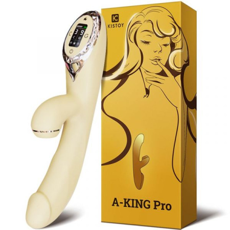 Вакуумный вибратор-кролик с подогревом KisToy A-King Pro Yellow, с LED-экраном || 