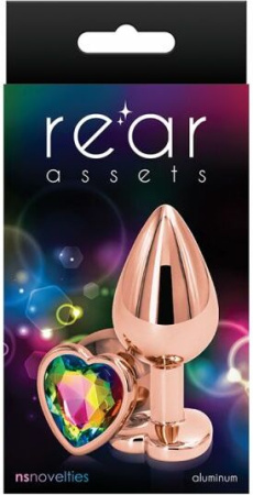 Анальная пробка REAR ASSETS ROSE GOLD HEART RAINBOW, M || 