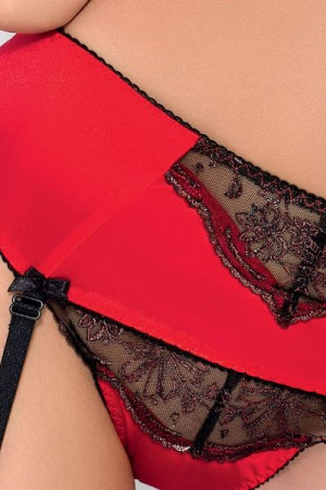 (SALE) Комплект белья BRIDA SET OpenBra red L/XL - Passion Exclusive: трусики-танга, пояс, лиф || 