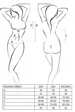 Корсет с пажами MELANIA CORSET black S/M - Passion, трусики, полупрозрачный || 