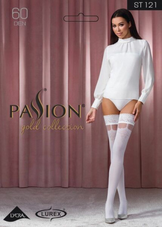 Чулки Passion ST121 1/2 белые, на ажурной силиконовой резинке, с цветочным орнаментом || 