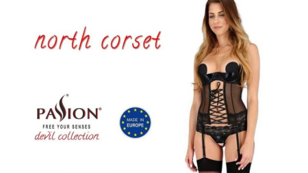 Корсет с открытой грудью NORTH CORSET black S/M - Passion Exclusive, пажи, трусики, шнуровка || 