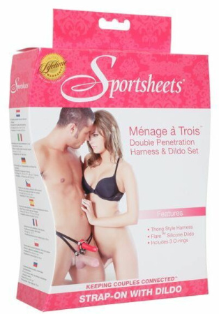 Страпон для двойного проникновения для пары Sportsheets Menage a Trois for Two, диаметр 3,3см || 
