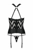 Сетчатый комплект с узором: корсет с халтером, подвязки, трусики Hima Corset black L/XL - Passion || 