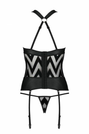 Сетчатый комплект с узором: корсет с халтером, подвязки, трусики Hima Corset black L/XL - Passion || 